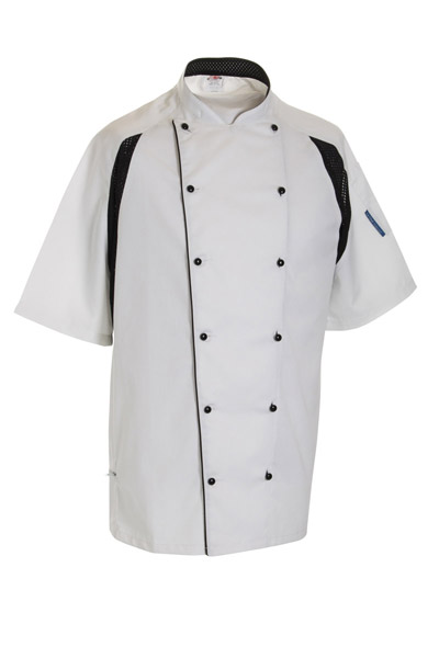 Le Chef Staycool white chefs jacket - black panels (DE11A)