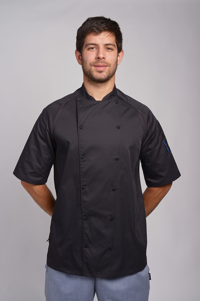 Le Chef Staycool black chefs jacket - black panels (DE11C)