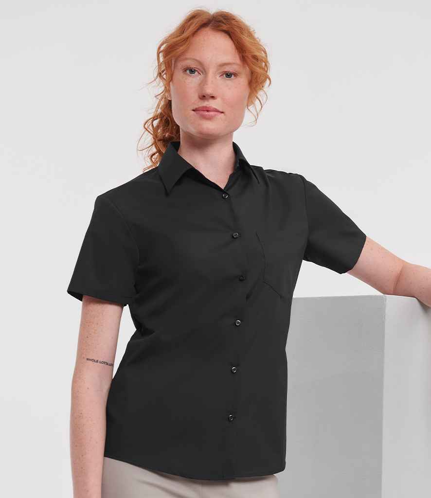 Russell Collection Ladies Short Sleeve Easy Care Poplin Shirt (XS)