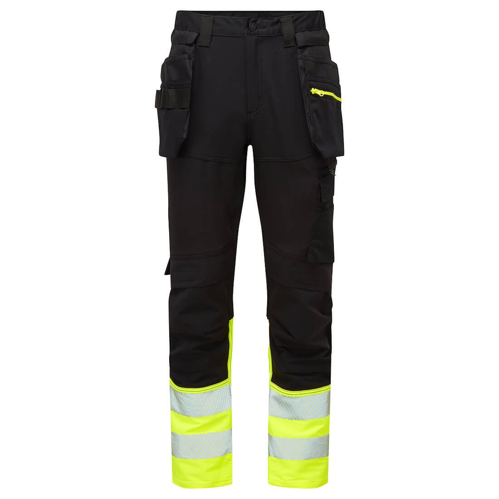 [DX457YBR28] DX457 - DX4 Hi-Vis Class 1 Detachable Holster Pocket Craft Trousers (28, Fluorescent Yellow/Black)