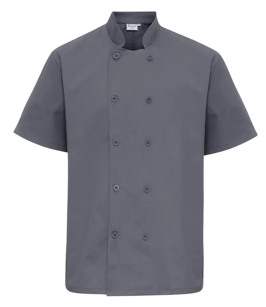 [PR656 STE S] PR656 Premier Short Sleeve Chef's Jacket (Steel Grey, Small)