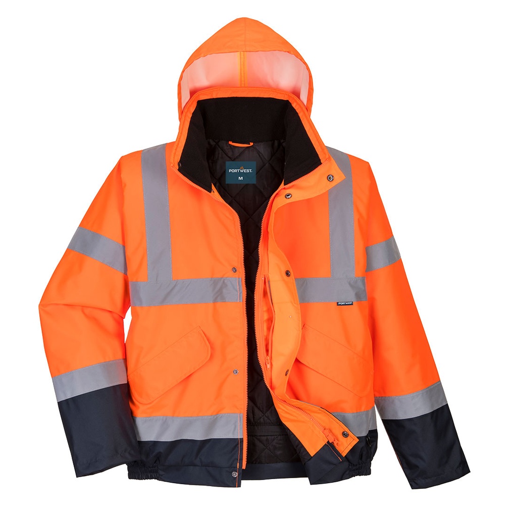 [S266ONRS] Hi-Vis Contrast Winter Bomber Jacket (Orange/Navy, S)