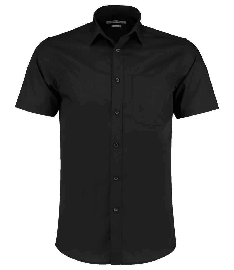 [K141 BLK 13.5] Kustom Kit Short Sleeve Tailored Poplin Shirt (13.5, Black)