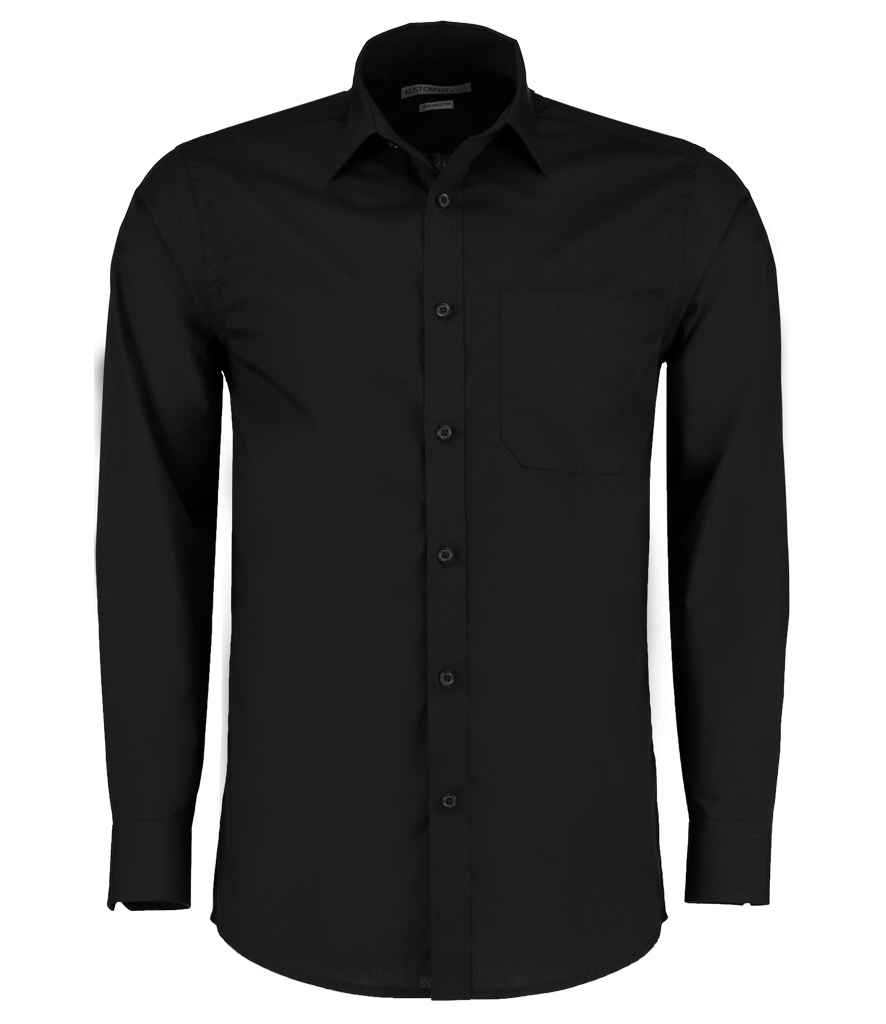 [K142 BLK 13.5] Kustom Kit Long Sleeve Tailored Poplin Shirt (13.5, Black)
