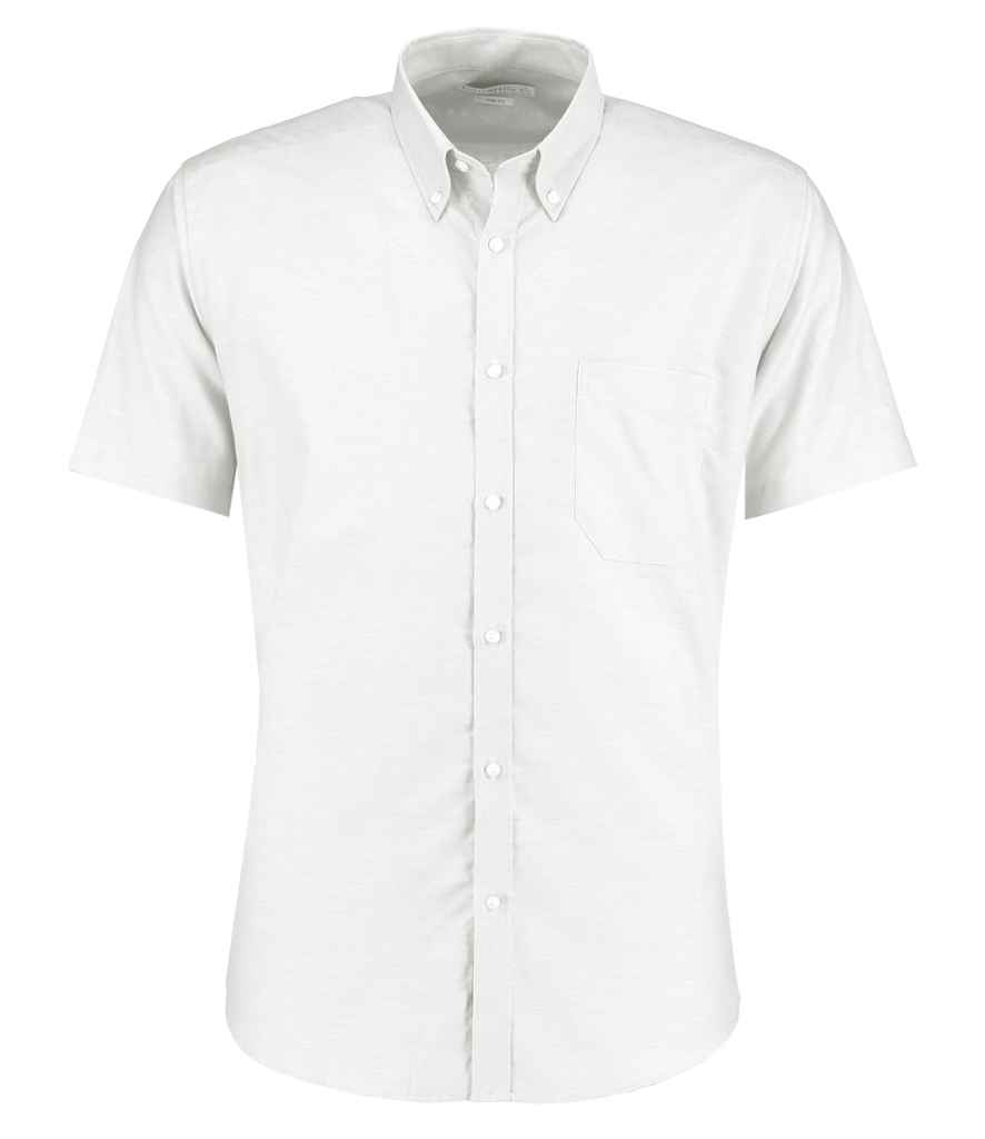 [K183 WHI 14] Kustom Kit Short Sleeve Slim Fit Oxford Shirt (14, White)