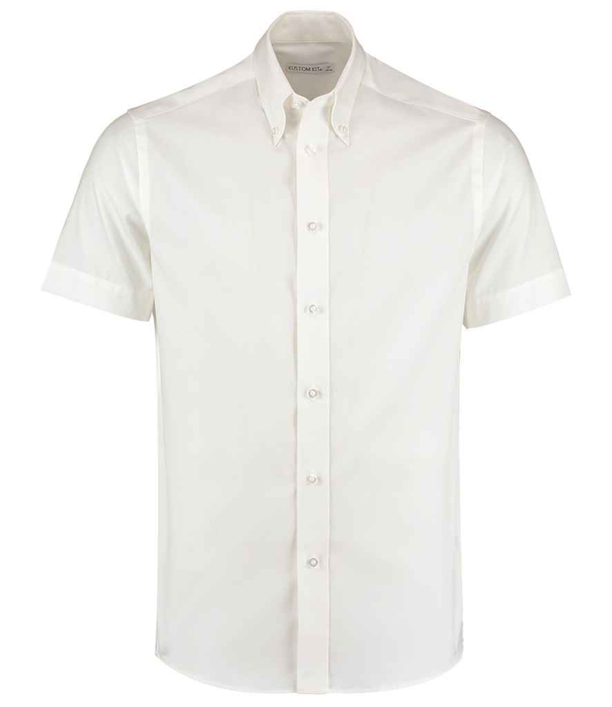 [K187 WHI 13.5] Kustom Kit Premium Short Sleeve Tailored Oxford Shirt (13.5, White)