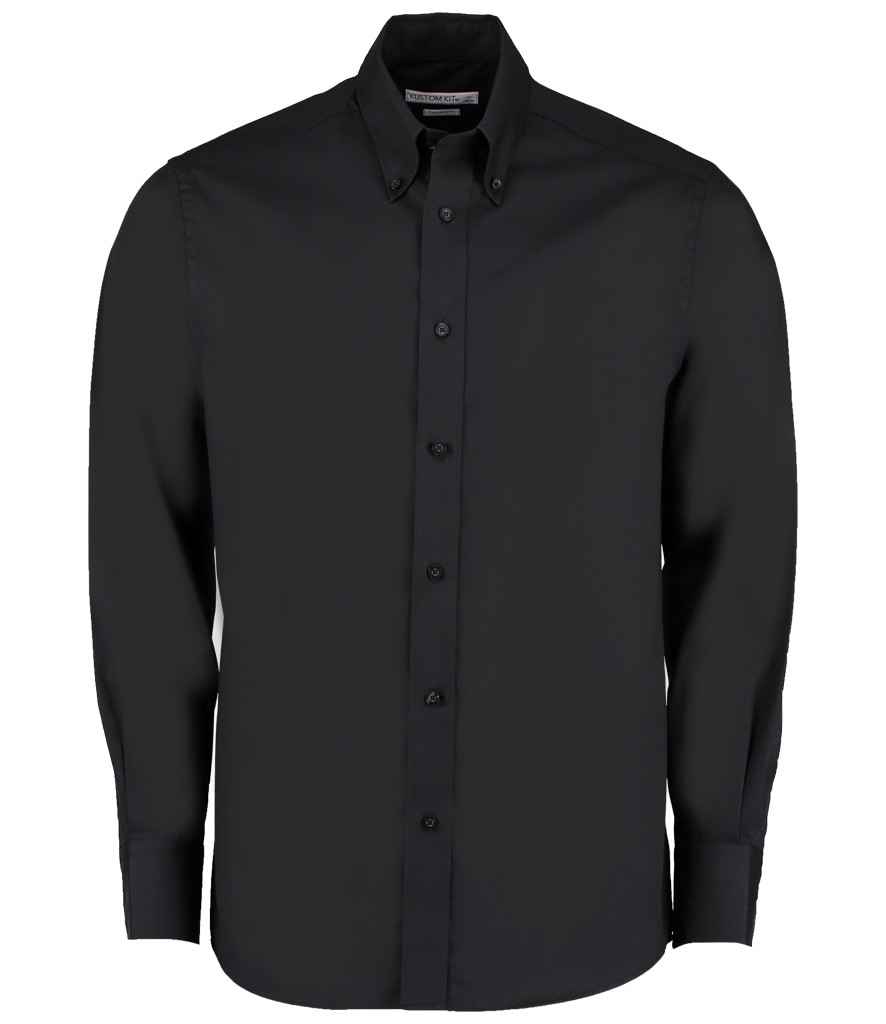 [K188 BLK 14.5] Kustom Kit Premium Long Sleeve Tailored Oxford Shirt (Black, 14.5)