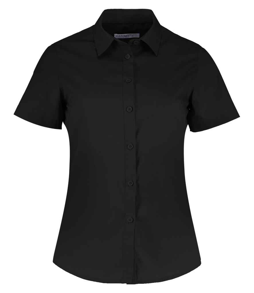 [K241 BLK 6] Kustom Kit Ladies Short Sleeve Tailored Poplin Shirt (Black, 6)