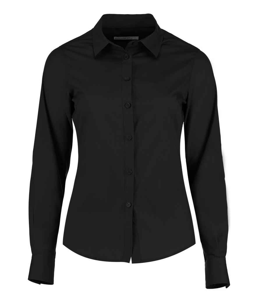 [K242 BLK 6] Kustom Kit Ladies Long Sleeve Tailored Poplin Shirt (Black, 6)