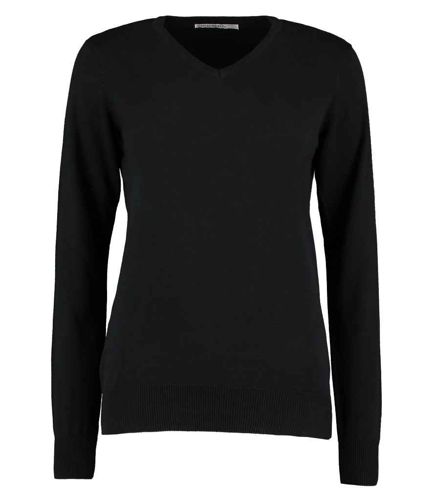 [K353 BLK 6] Kustom Kit Ladies Arundel Cotton Acrylic V Neck Sweater (Black, 6)