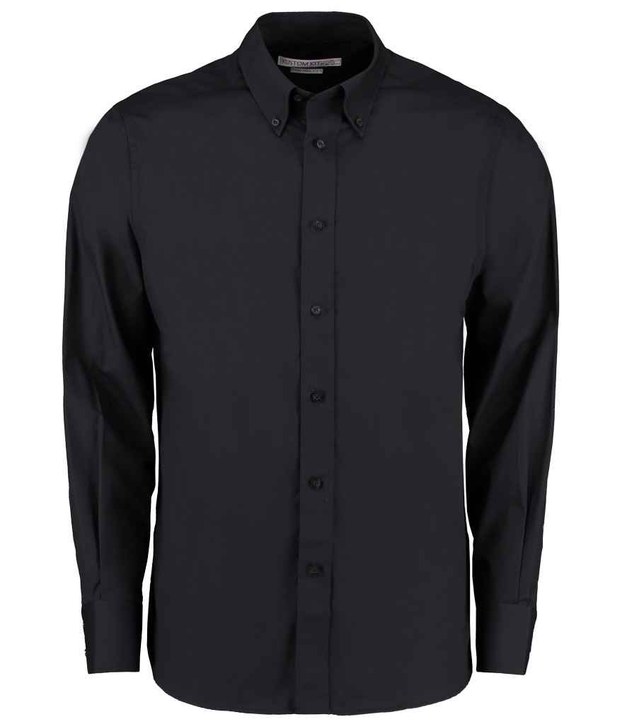 [K386 BLK 14.5] Kustom Kit Long Sleeve Tailored City Business Shirt (14.5, Black)