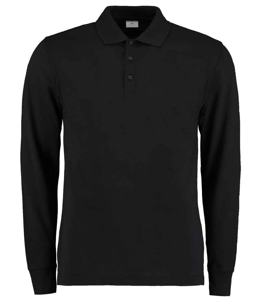 [K430 BLK S] Kustom Kit Long Sleeve Poly/Cotton Piqué Polo Shirt (S, Black)