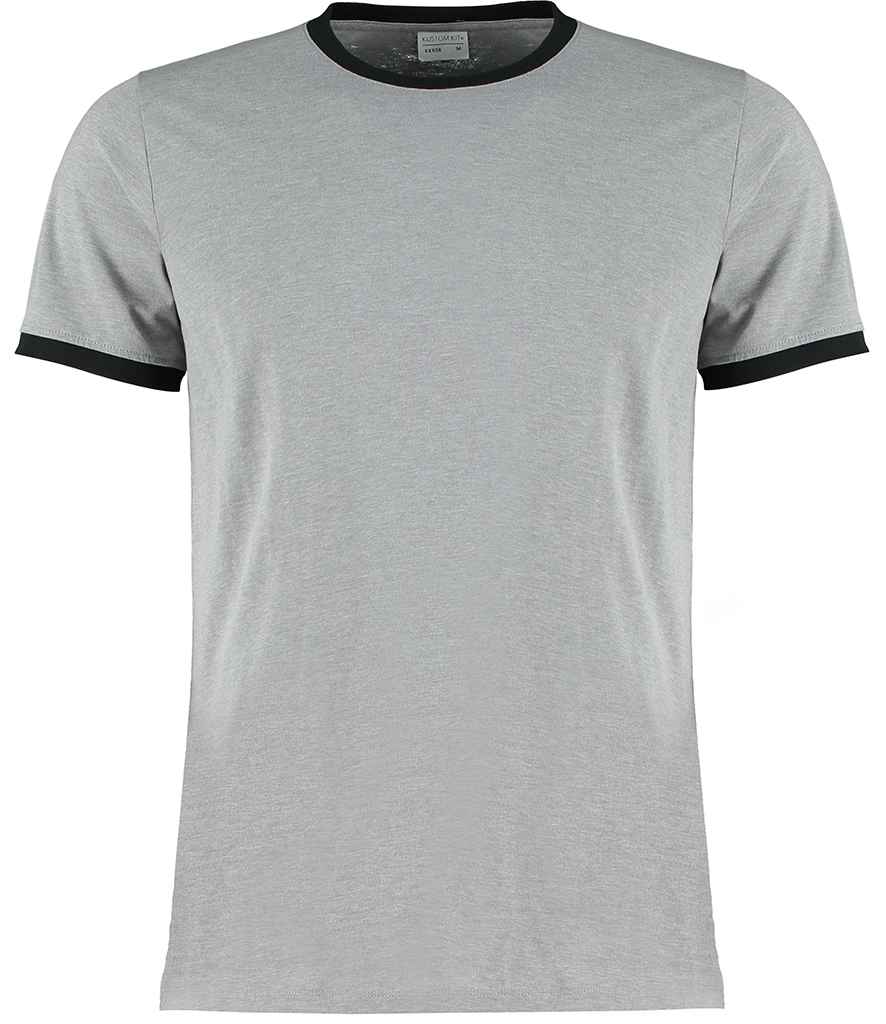 [K508 LML/B XS] Kustom Kit Fashion Fit Ringer T-Shirt (XS, Light Grey Marl/Black)