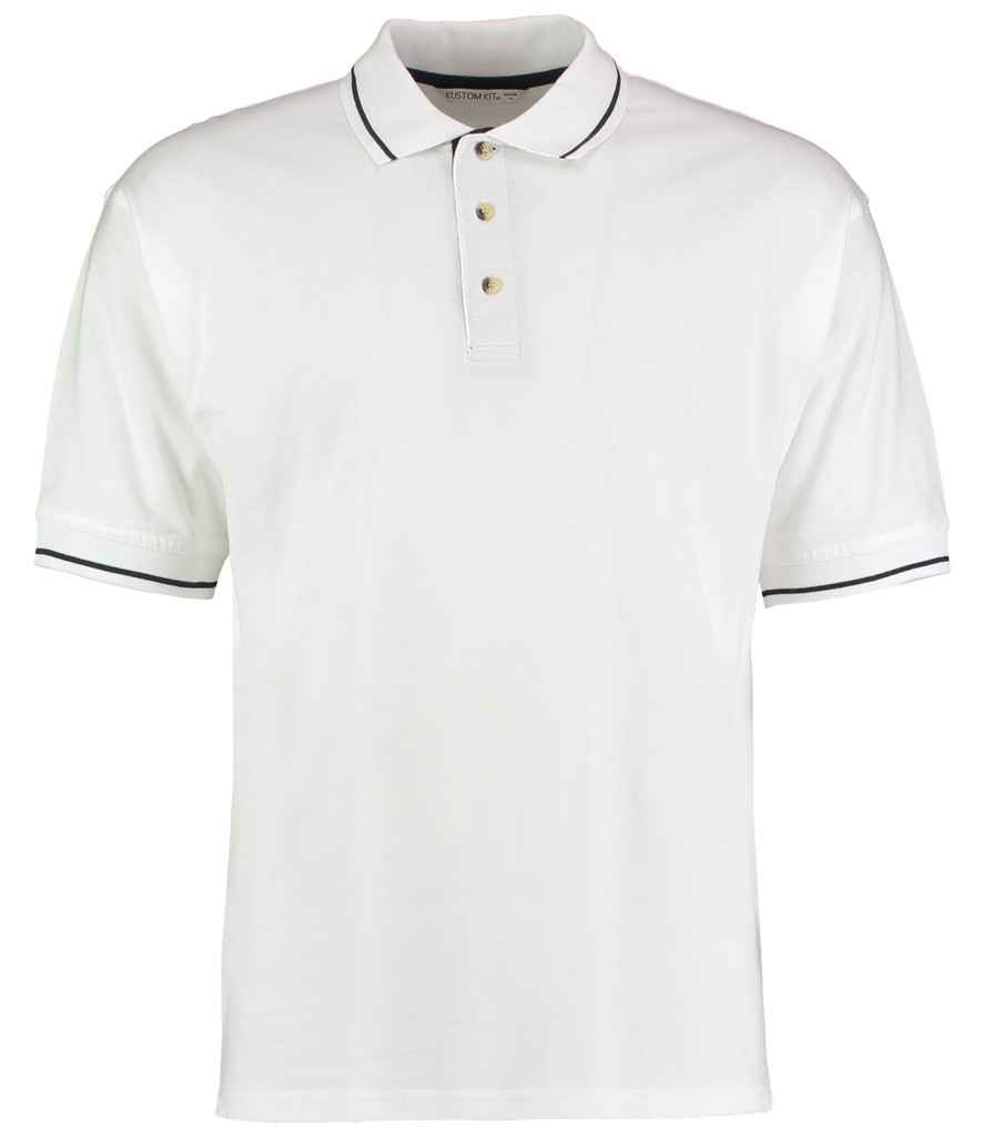 [K606 WH/NV XS] Kustom Kit St Mellion Tipped Cotton Piqué Polo Shirt (XS, White/Navy)