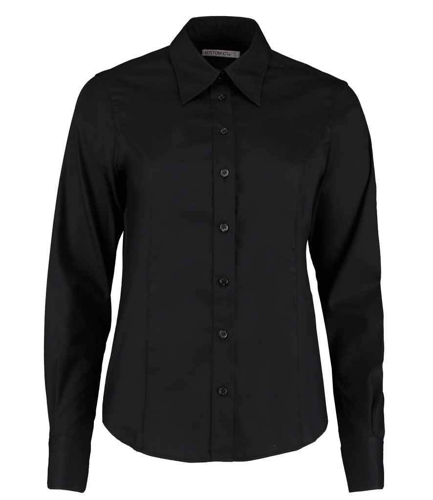 [K702 BLK 6] Kustom Kit Ladies Premium Long Sleeve Tailored Oxford Shirt (Black, 6)