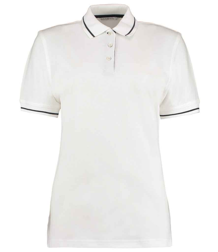 [K706 WH/NV 8] Kustom Kit Ladies St Mellion Tipped Cotton Piqué Polo Shirt (8, White/Navy)