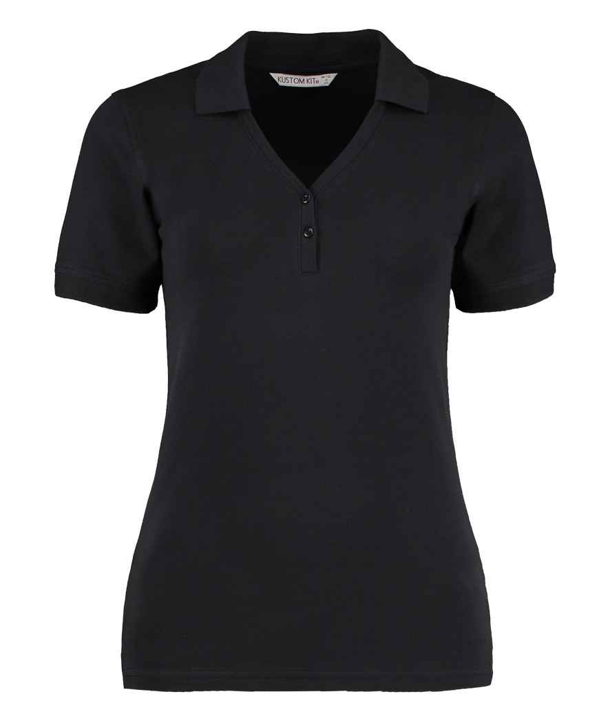 [K732 BLK 8] Kustom Kit Sophia Comfortec® V Neck Polo Shirt (8, Black)