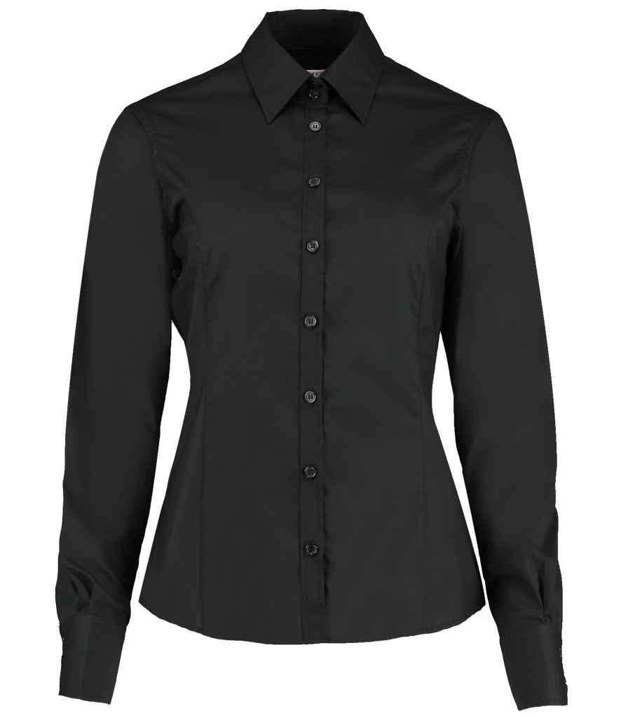 [K743F BLK 6] Kustom Kit Ladies Long Sleeve Tailored Business Shirt (6, Black)