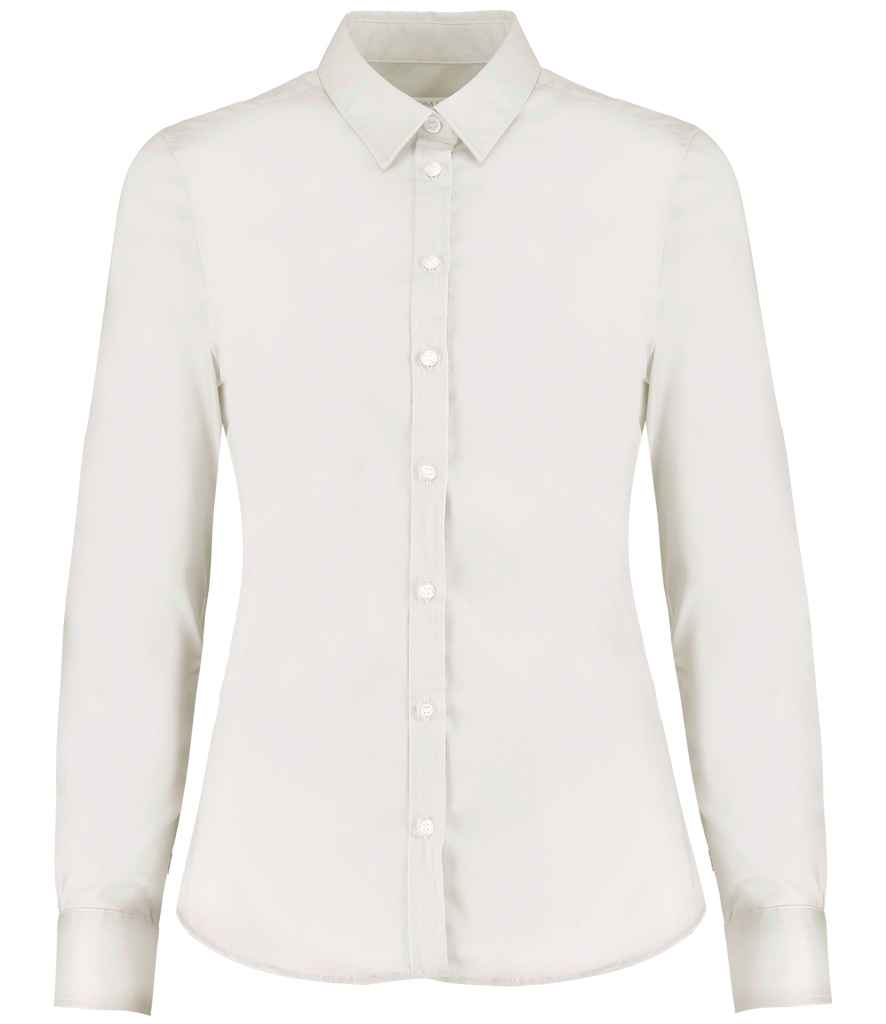 [K782 WHI 6] Kustom Kit Ladies Long Sleeve Tailored Stretch Oxford Shirt (6, White)