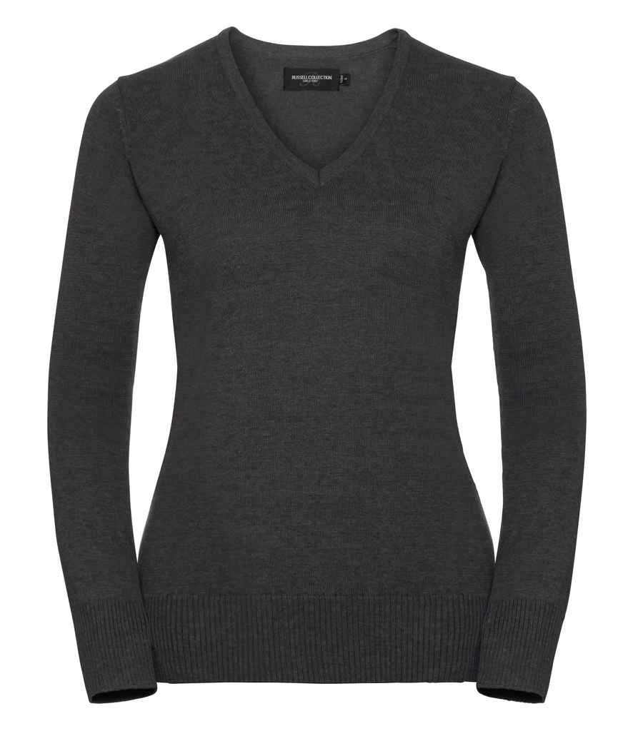 [710F CHM XXS] Russell Collection Ladies Cotton Acrylic V Neck Sweater (XXS, Charcoal Marl)