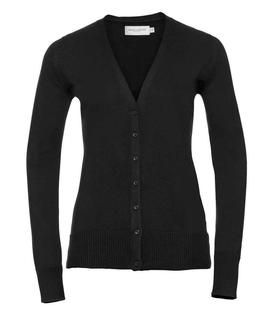[715F BLK XXS] Russell Collection Ladies Cotton Acrylic V Neck Cardigan (XXS, Black)