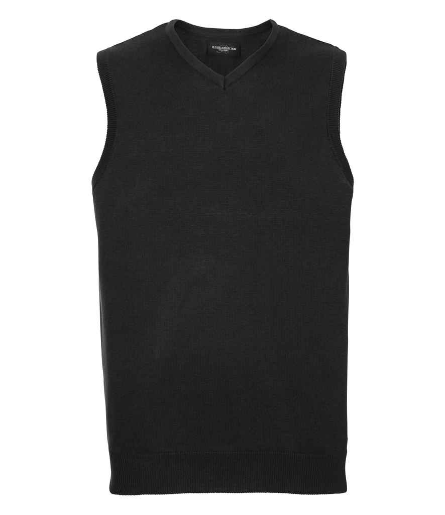 [716M BLK XXS] Russell Collection Sleeveless Cotton Acrylic V Neck Sweater (XXS, Black)