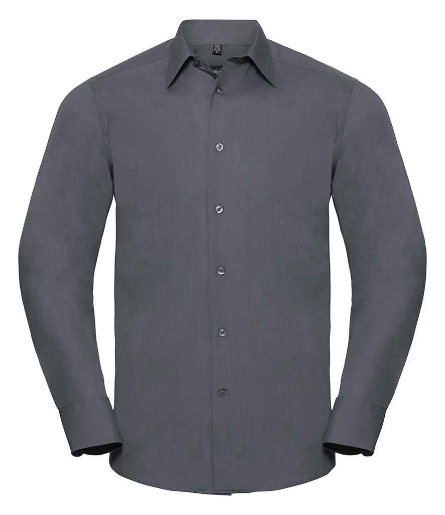 [924M CVY S] Russell Collection Long Sleeve Tailored Poplin Shirt (S, Convoy Grey)