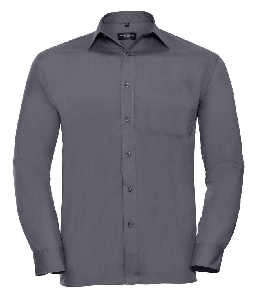 [934M CVY S] Russell Collection Long Sleeve Easy Care Poplin Shirt (S, Convoy Grey)