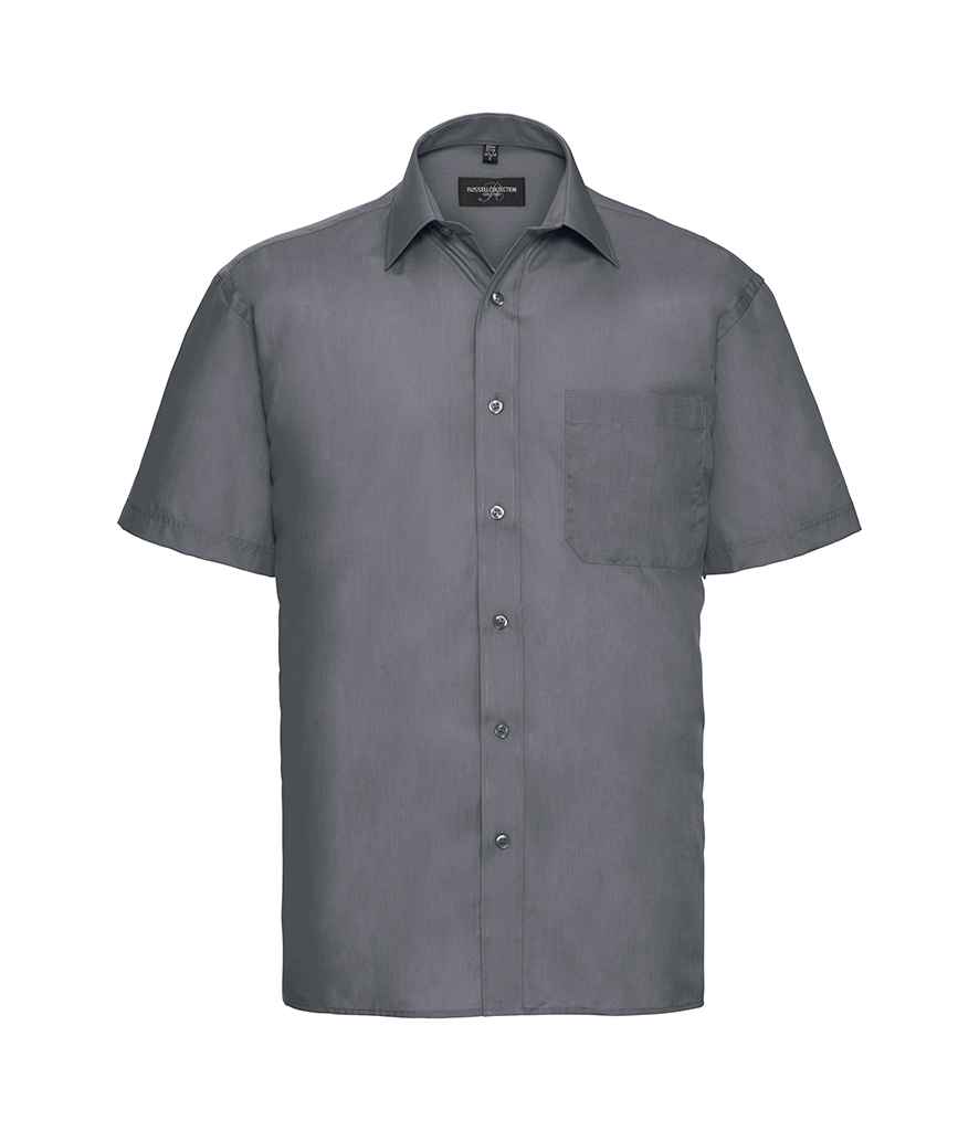 [935M CVY S] Russell Collection Short Sleeve Easy Care Poplin Shirt (S, Convoy Grey)