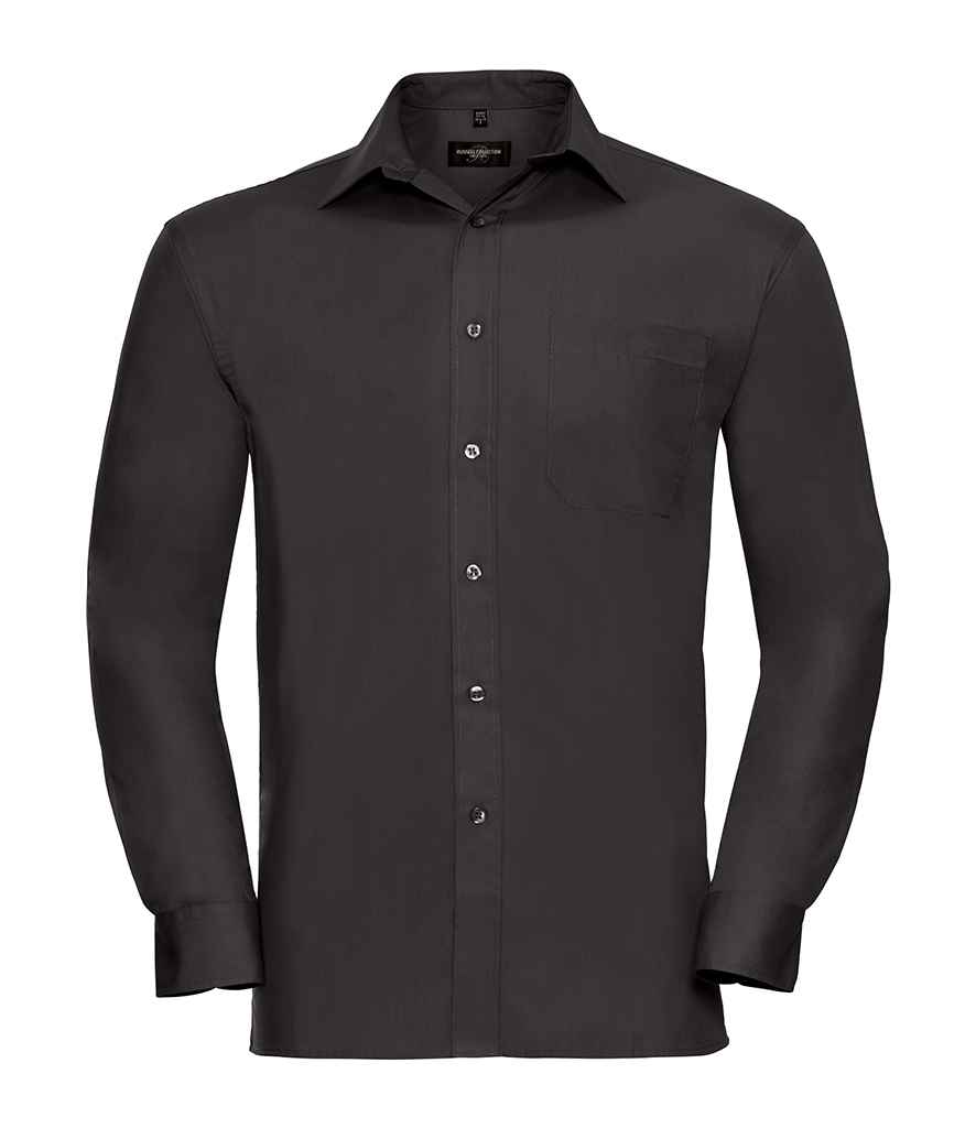 [936M BLK S] Russell Collection Long Sleeve Easy Care Cotton Poplin Shirt (S, Black)