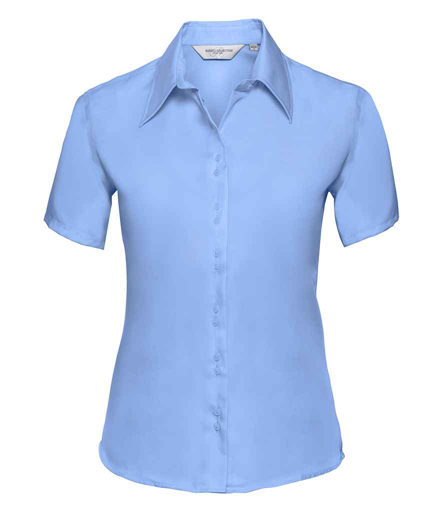 [957F BSK XS] Russell Collection Ladies Short Sleeve Ultimate Non-Iron Shirt (XS, Bright Sky)