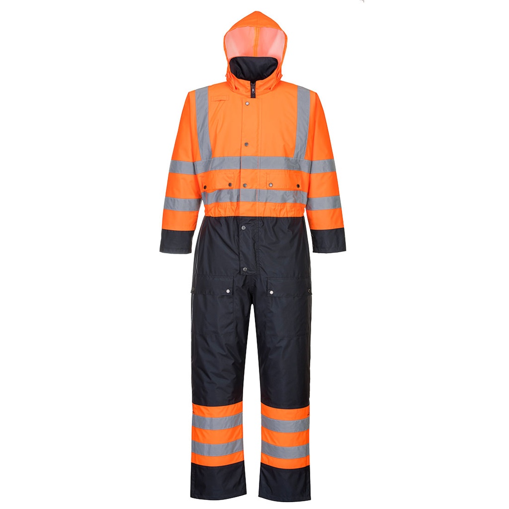 [S485ONRS] Hi-Vis Contrast Winter Coverall (Orange/Navy, S)
