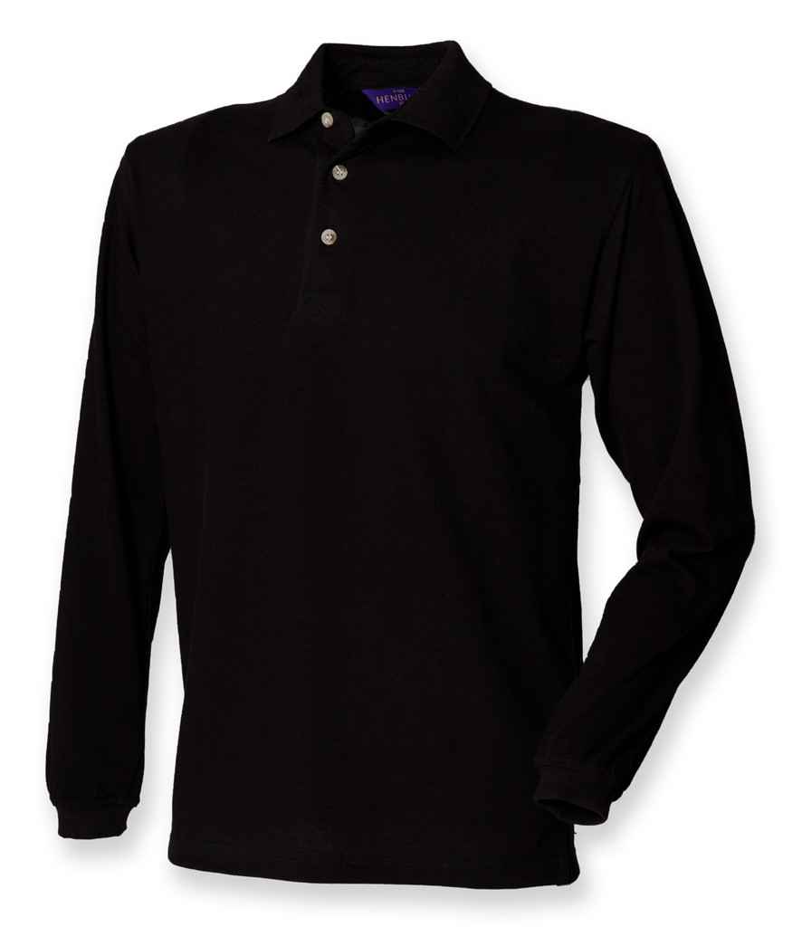 [H105 BLK S] Henbury Long Sleeve Cotton Piqué Polo Shirt (S, Black)