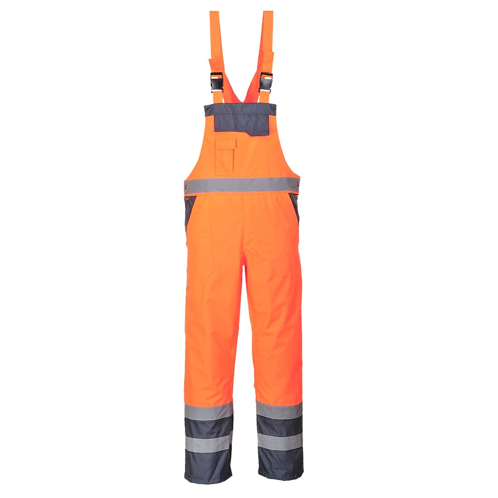 [S488ONRS] Hi-Vis Breathable Contrast Rain Bib and Brace (Orange/Navy, S)