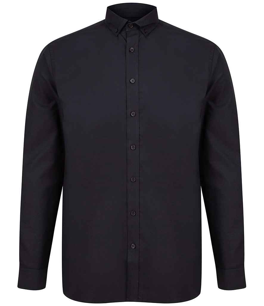 [H512C BLK S] Henbury Modern Long Sleeve Classic Fit Oxford Shirt (S, Black)
