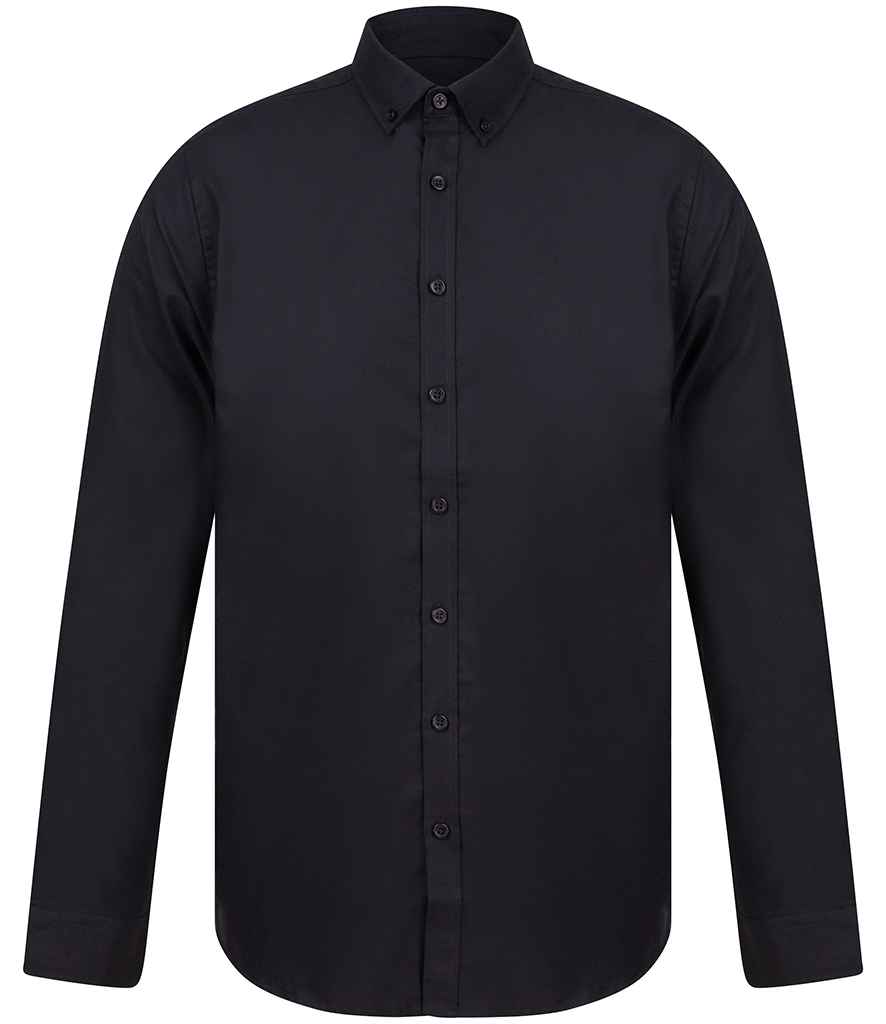 [H512S BLK S] Henbury Modern Long Sleeve Slim Fit Oxford Shirt (S, Black)