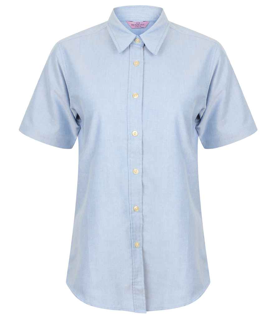 [H516 BLU XS] Henbury Ladies Short Sleeve Classic Oxford Shirt (XS, Blue)