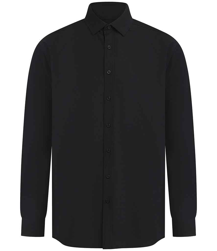[H582 BLK XS] Henbury Long Sleeved Cotton Feel Coolplus® Shirt (XS, Black)