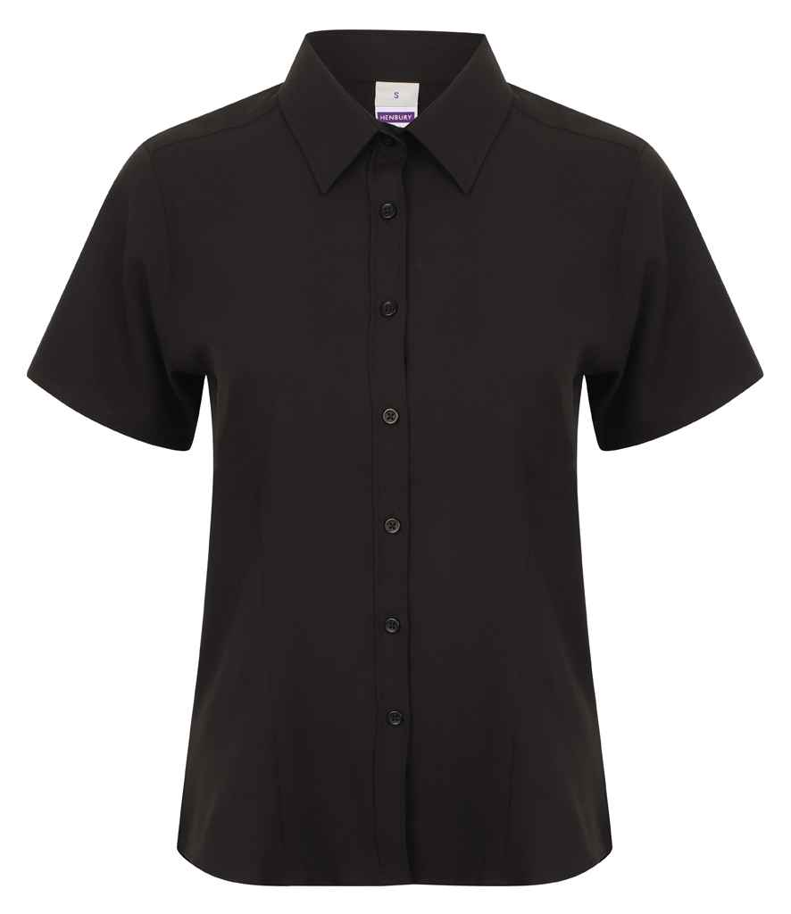 [H596 BLK XS] Henbury Ladies Short Sleeve Wicking Shirt (XS, Black)