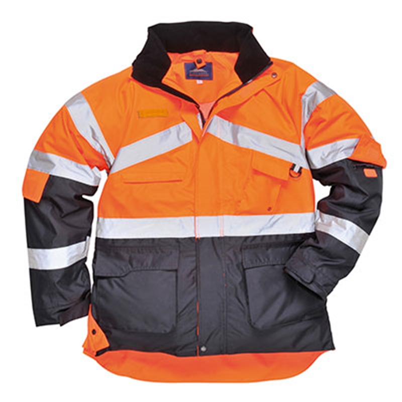 Hi-Vis Breathable Contrast Rain Jacket (Orange/Navy, S)