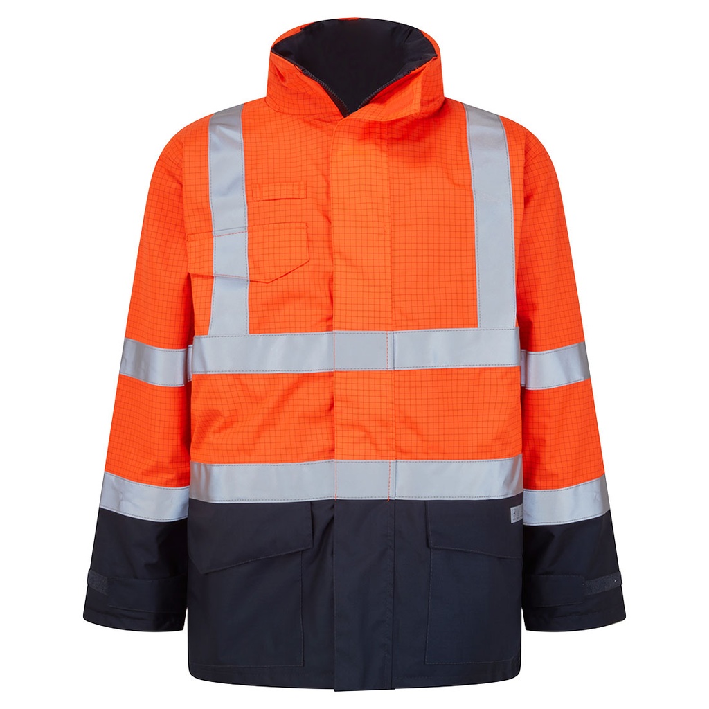 [S779ONRS] Bizflame Rain Hi-Vis Constrast FR Jacket (Orange/Navy, S)