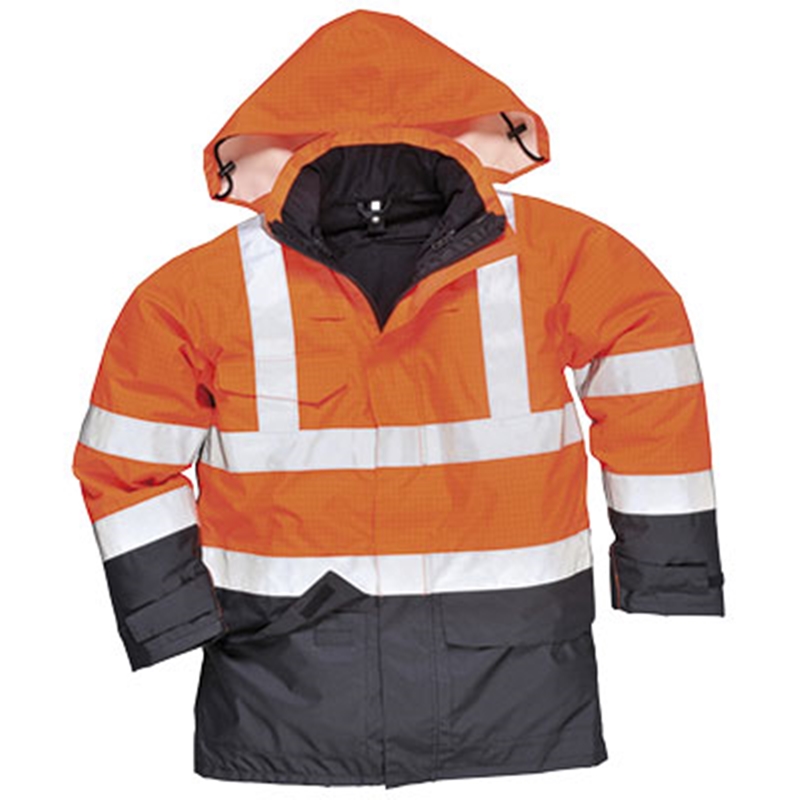 Portwest Bizflame Rain Hi-Vis Multi-Protection Jacket (Orange/Navy, S)