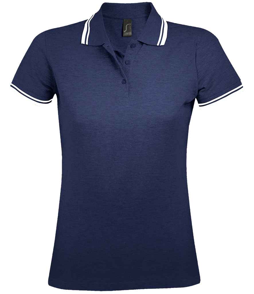 [10578 FN/WH S] SOL'S Ladies Pasadena Tipped Cotton Piqué Polo Shirt (S, French Navy/White)