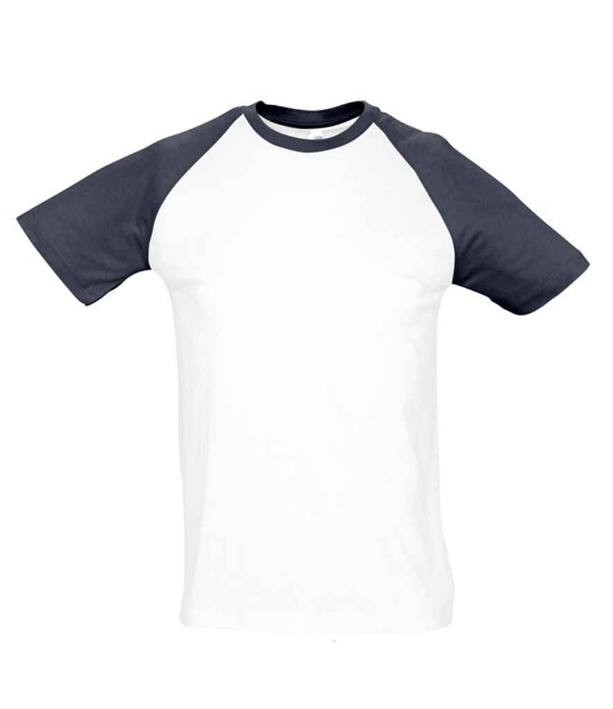 [11190 WH/NV S] SOL'S Funky Contrast Baseball T-Shirt (S, White/Navy)