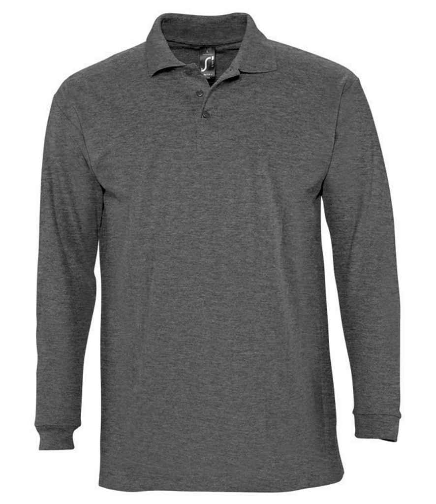 [11353 CHM S] SOL'S Winter II Long Sleeve Cotton Piqué Polo Shirt (S, Charcoal Marl)