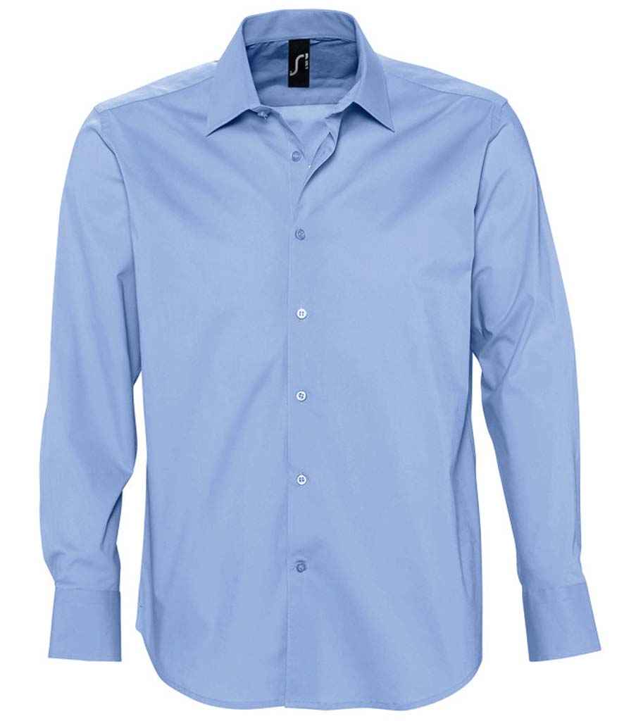[17000 BSK S] SOL'S Brighton Long Sleeve Fitted Shirt (S, Bright Sky)