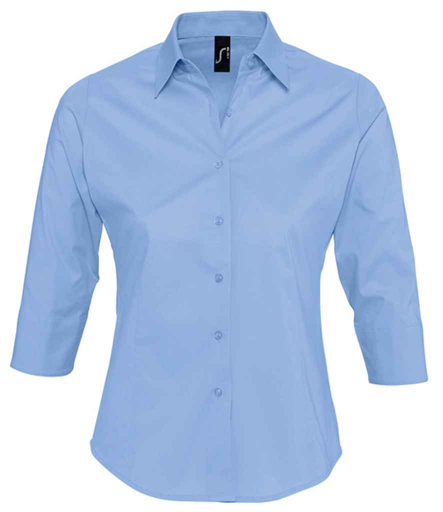 [17010 BSK XS] SOL'S Ladies Effect 3/4 Sleeve Fitted Shirt (XS, Bright Sky)