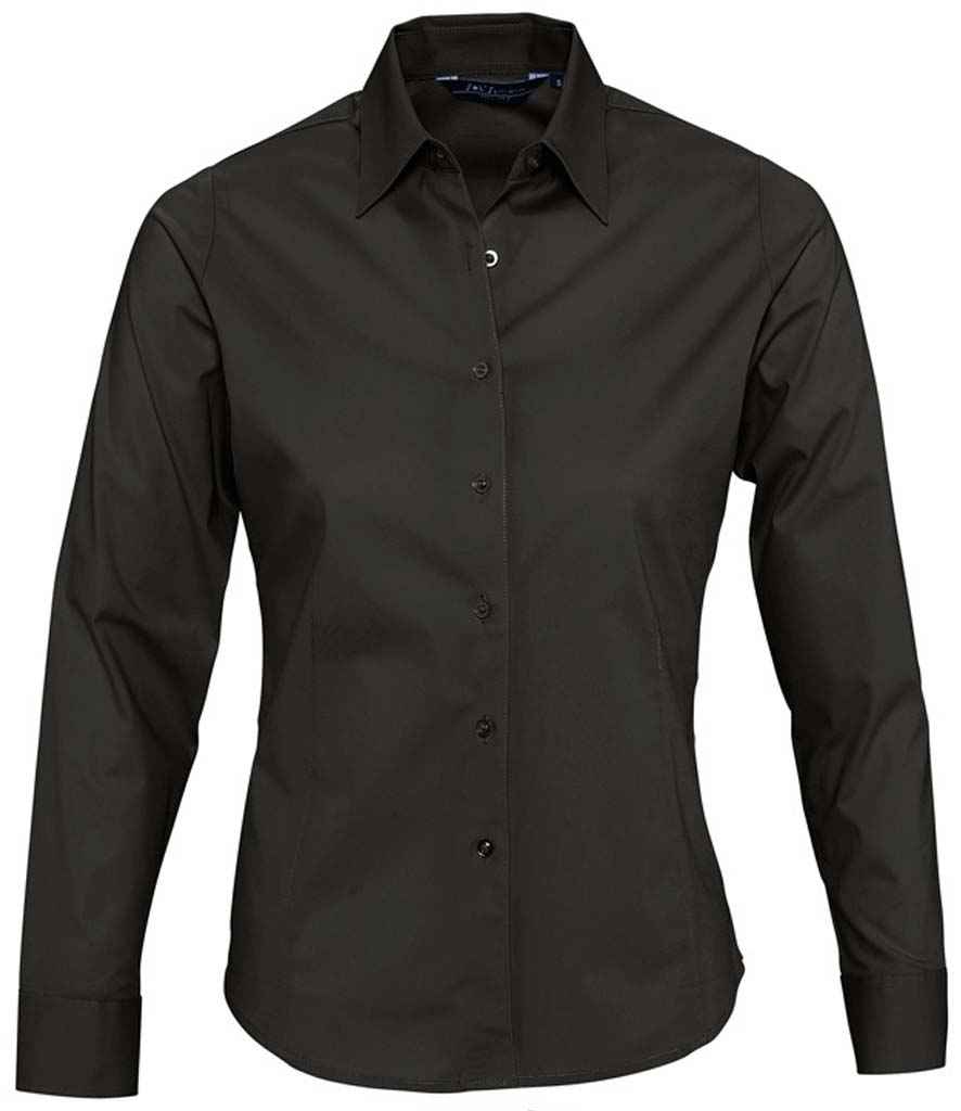 [17015 BLK XS] SOL'S Ladies Eden Long Sleeve Fitted Shirt (XS, Black)