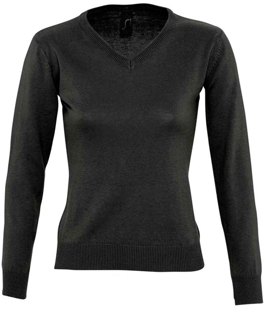 [90010 BLK XS] SOL'S Ladies Galaxy Cotton Acrylic V Neck Sweater (XS, Black)