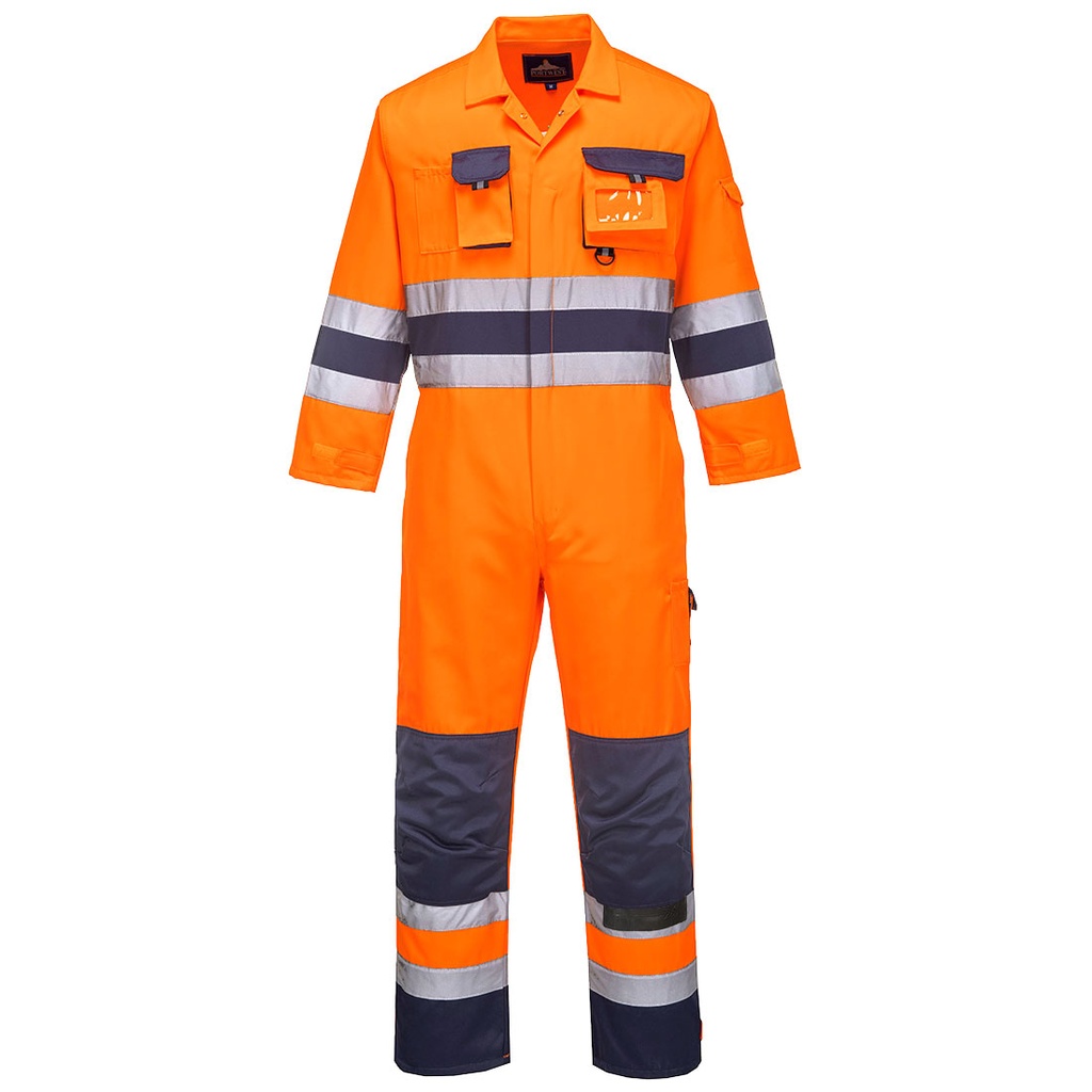 [TX55ONRS] Nantes Hi-Vis Contrast Work Coverall (Orange/Navy, S)